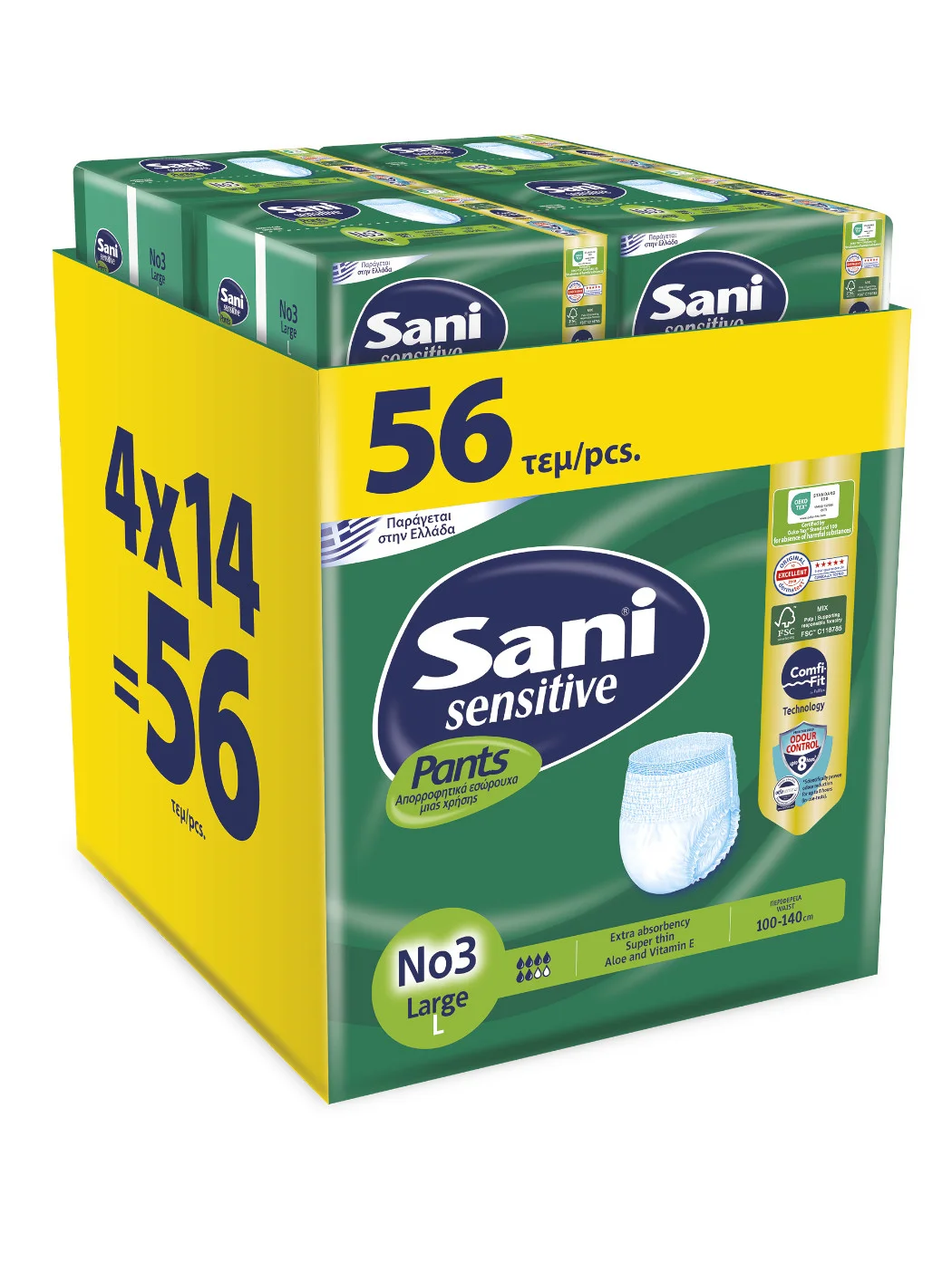 Φωτογραφία προϊόντος: Sani Sensitive Pants Πάνες Ενηλίκων No3 Large Ελαστικά Εσώρουχα Ακράτειας (4x14=56τεμ)
