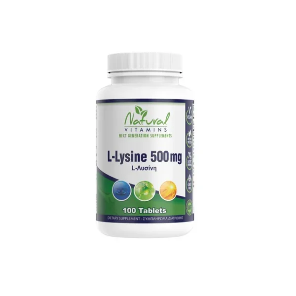 Φωτογραφία προϊόντος: Natural Vitamins L-Lysine 500mg 100 Ταμπλέτες