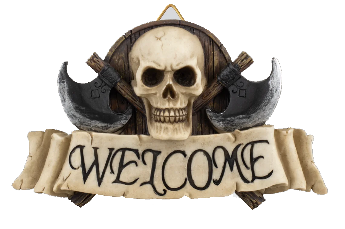 Φωτογραφία προϊόντος: ALBAINOX ΦΙΓΟΥΡΑ TOLE10 Resin decoration. +quot;Welcome+quot;. Skull-Axes 17,50x10 cm, 39707