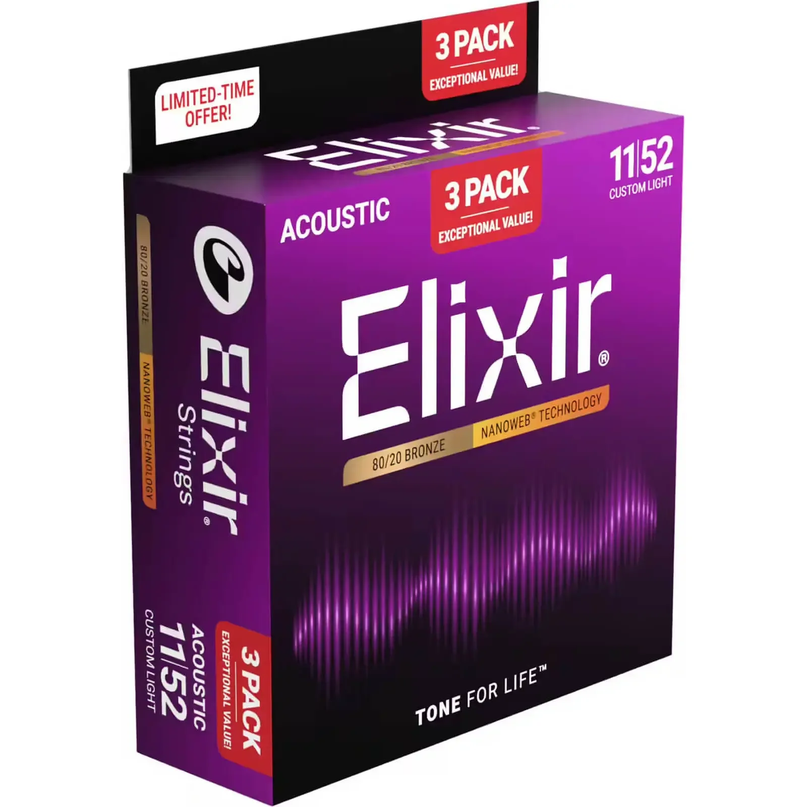 Φωτογραφία προϊόντος: Elixir 16564 Nanoweb 80/20 Bronze Χορδές Ακουστικής Κιθάρας 11-52 (3-pack)