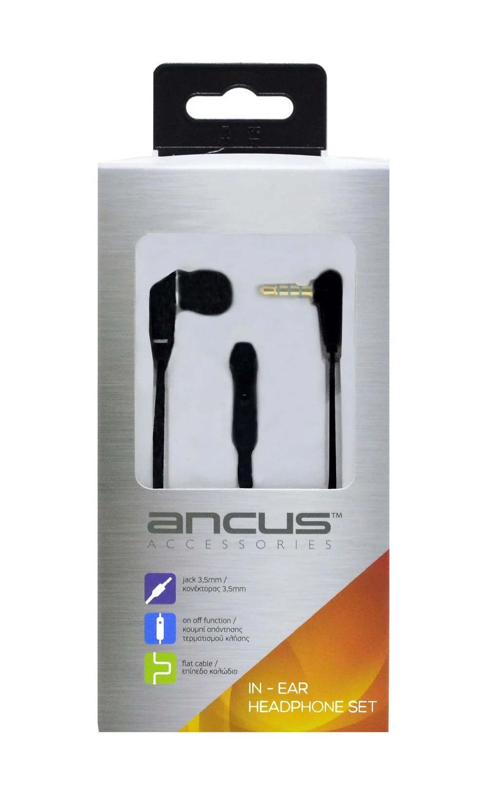 Φωτογραφία προϊόντος: Hands Free Ancus Loop in-Earbud Mono 3.5mm για Apple-Samsung-HTC-Sony Μαύρο με Καλώδιο Πλακέ, Πλήκτρο Απάντησης
