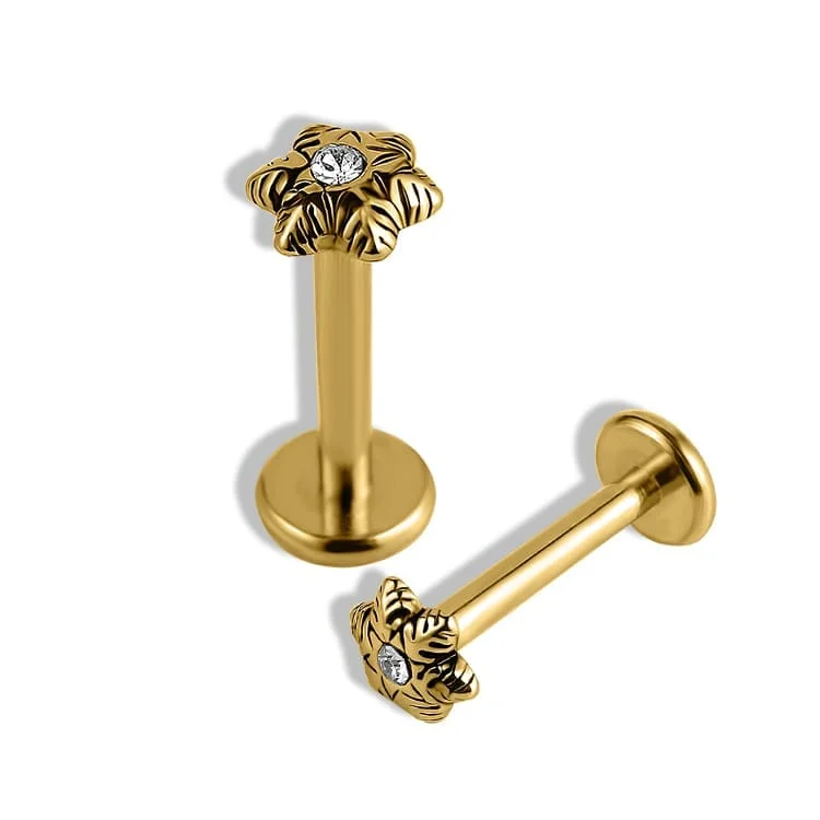 Φωτογραφία προϊόντος: Nire Ατσάλινο Piercing με Ανάγλυφο Λουλούδι και Ζιργκόν – SS182B