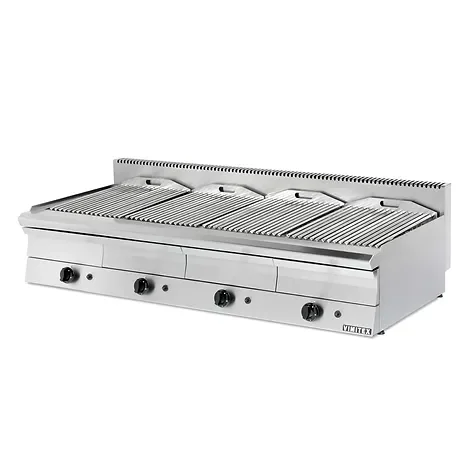 Φωτογραφία προϊόντος: Vimitex 754V Επαγγελματική Τετραπλή Σχαριέρα Αερίου με Ηφαιστιακές Πέτρες και INOX σχάρα 160x70x30(43) cm 42.4kW
