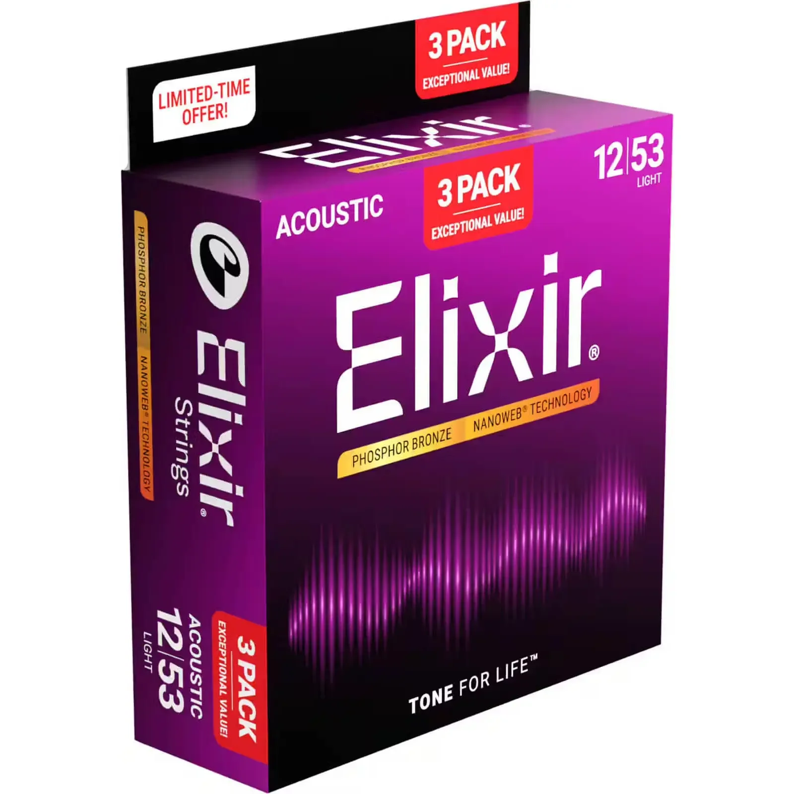Φωτογραφία προϊόντος: Elixir 16569 Nanoweb Phosphor Bronze Χορδές Ακουστικής Κιθάρας 12-53 (3-pack)
