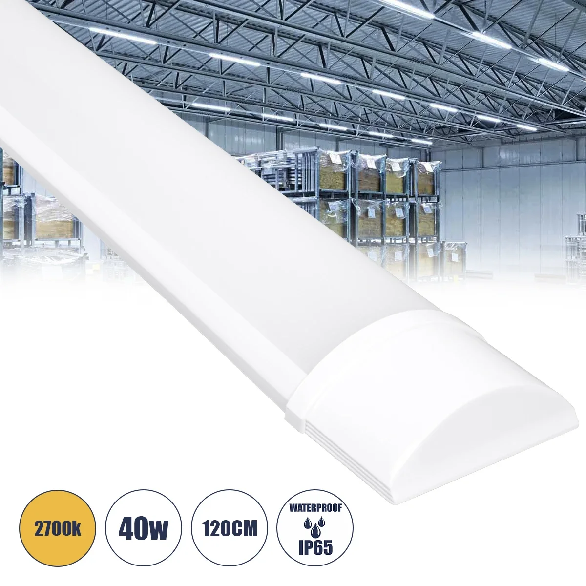 Φωτογραφία προϊόντος: GloboStar® 60160 LED Γραμμικό Βιομηχανικό Φωτιστικό Tri-Proof 120cm 40W 3648lm 120° AC 220-240V Αδιάβροχο IP65 Μ120 x Π7.5 x Υ2.5cm Θερμό Λευκό 2700K - 2 Χρόνια Εγγύηση