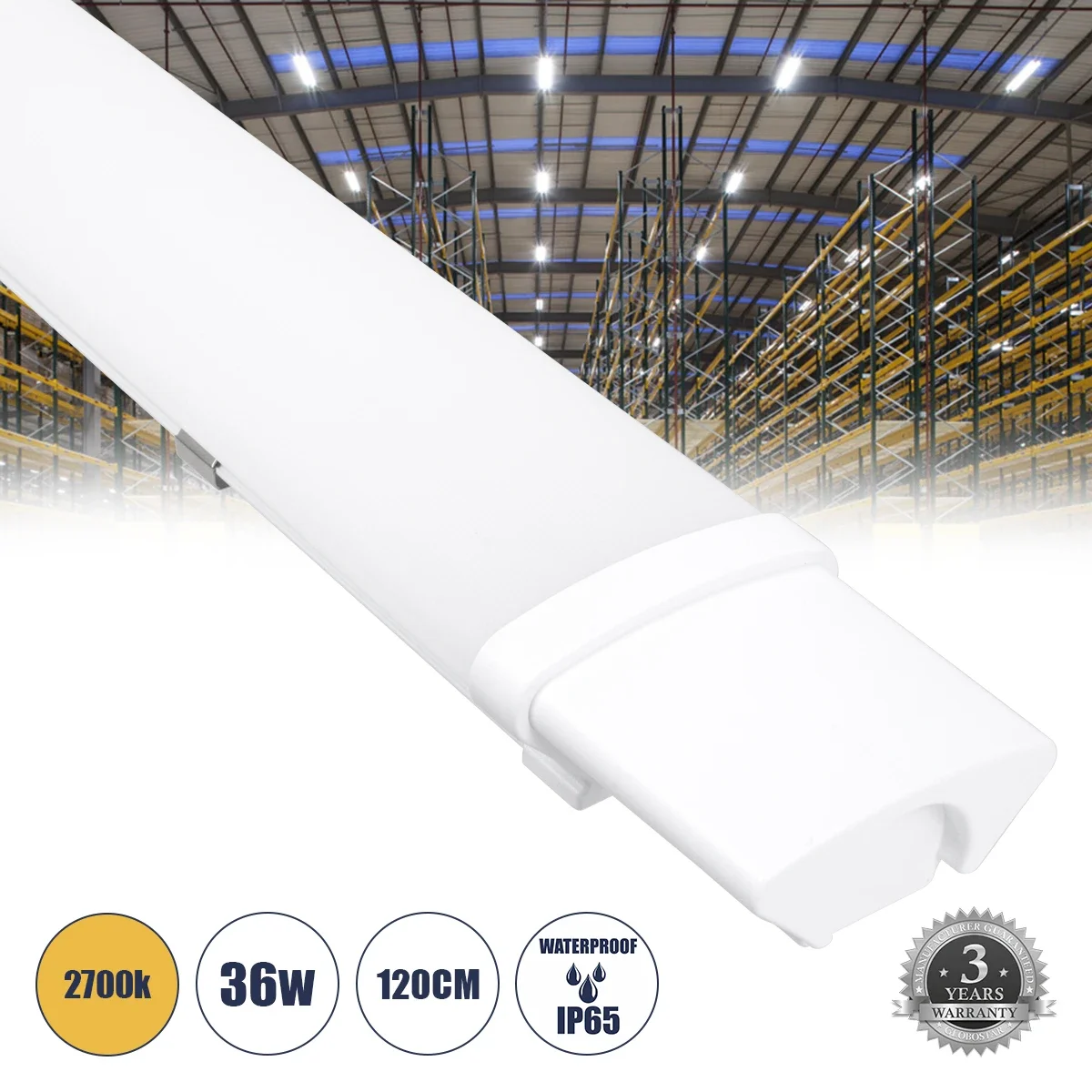 Φωτογραφία προϊόντος: GloboStar® 60166 LED Γραμμικό Βιομηχανικό Φωτιστικό Tri-Proof 120cm 36W 3916lm 120° AC 220-240V Αδιάβροχο IP65 Μ120 x Π6 x Υ4cm Θερμό Λευκό 2700K - 3 Χρόνια Εγγύηση