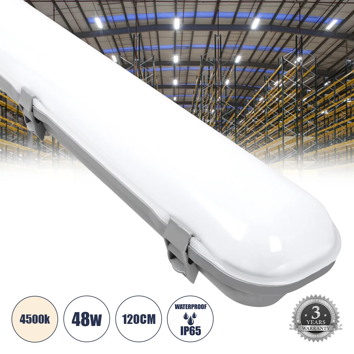 Φωτογραφία προϊόντος: GloboStar® 60174 LED Γραμμικό Βιομηχανικό Φωτιστικό Tri-Proof 120cm 48W 5522lm 120° AC 220-240V Αδιάβροχο IP65 Μ120 x Π10,5 x Υ8cm Φυσικό Λευκό 4500K - 3 Χρόνια Εγγύηση