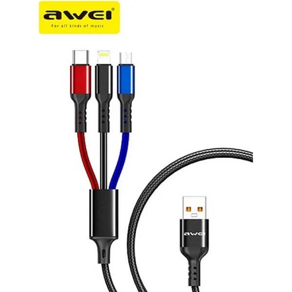 Φωτογραφία προϊόντος: AWEI USB Καλώδιο Γρήγορης Φόρτισης 3 Σε 1 2.4A