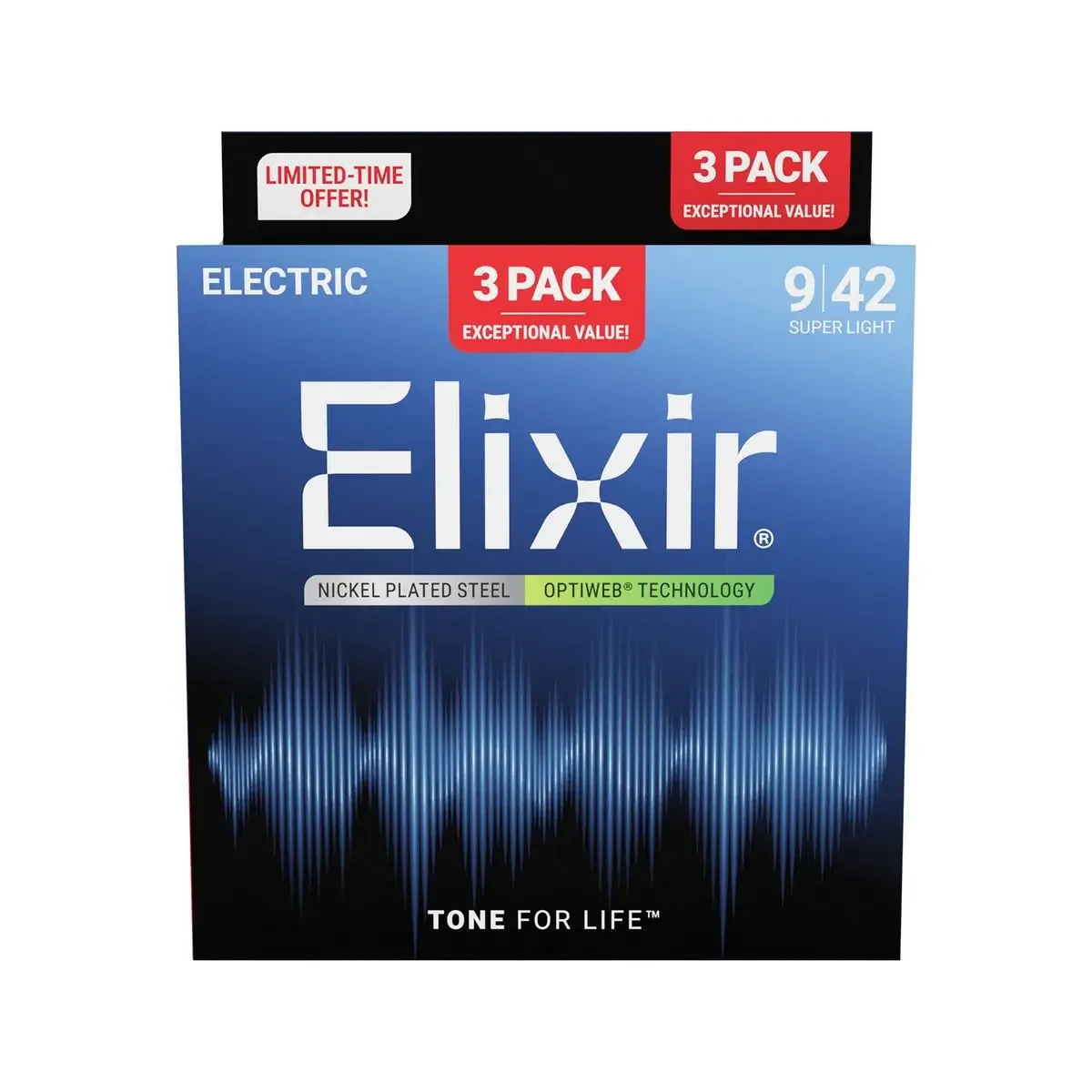 Φωτογραφία προϊόντος: Elixir 16571 Optiweb Nickel Plated Χορδές Ηλεκτρικής Κιθάρας 09-42 (3-pack)
