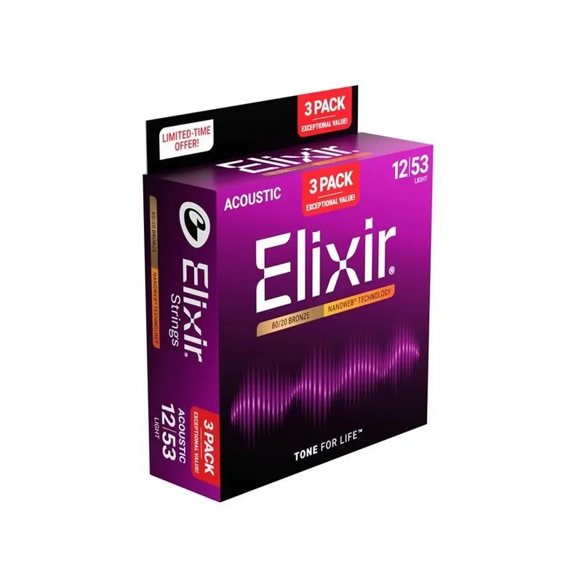 Φωτογραφία προϊόντος: Elixir 16565 Nanoweb 80/20 Bronze Χορδές Ακουστικής Κιθάρας 12-53 (3-pack)