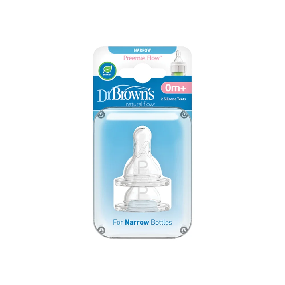 Φωτογραφία προϊόντος: DR. BROWN'S Σετ 2τμχ. Θηλή σιλικόνης με στενό λαιμό 0m+ για πρόωρα