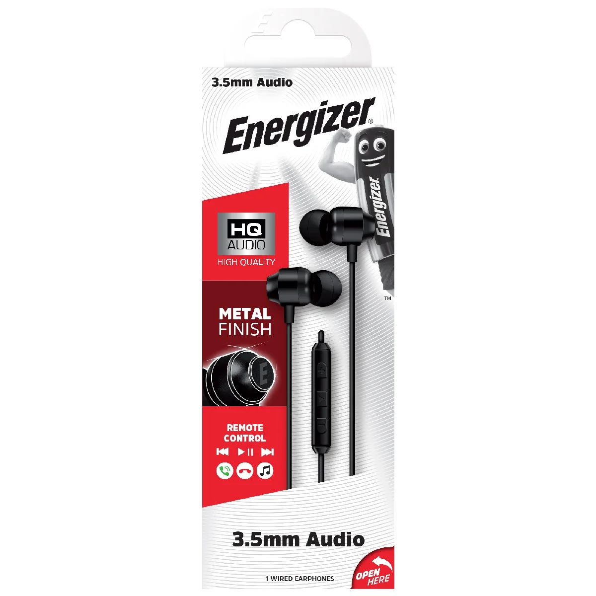 Φωτογραφία προϊόντος: Hands Free Energizer CIA10 Metal Stereo 3.5mm Μαύρα με Μικρόφωνο και Πλήκτρο Πολλαπλών Λειτουργιών 1.2μ