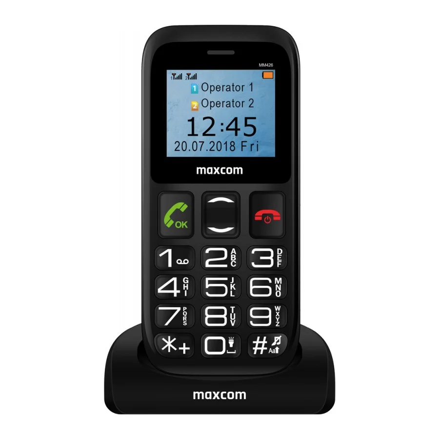 Φωτογραφία προϊόντος: Maxcom MM426 SE (Dual Sim) 1.77" με Βάση Φόρτισης, Μεγάλα Πλήκτρα, Ραδιόφωνο, Φακό και Πλήκτρο Έκτακτης Ανάγκης Μαύρο