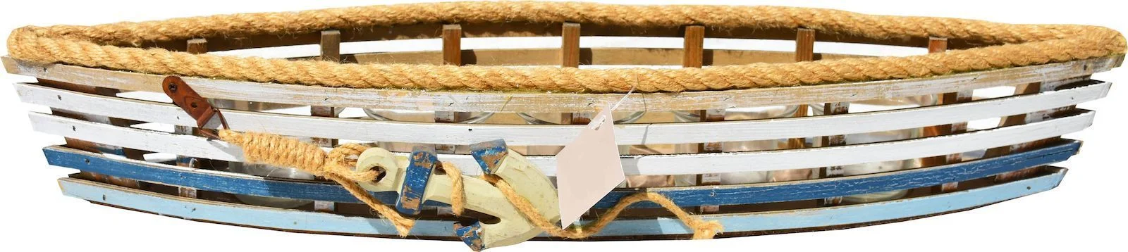Φωτογραφία προϊόντος: Χειροποίητο Κηροπήγιο Ξύλινη βάρκα 5 θέσεων ρεσώ με άγκυρα Handmade Candlestick Wooden boat 51x10 cm