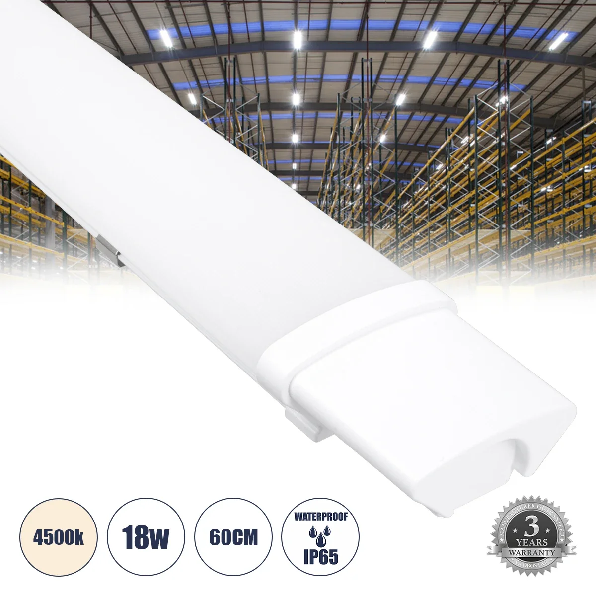 Φωτογραφία προϊόντος: GloboStar® 60162 LED Γραμμικό Βιομηχανικό Φωτιστικό Tri-Proof 60cm 18W 1971lm 120° AC 220-240V Αδιάβροχο IP65 Μ60 x Π6 x Υ4cm Φυσικό Λευκό 4500K - 3 Χρόνια Εγγύηση