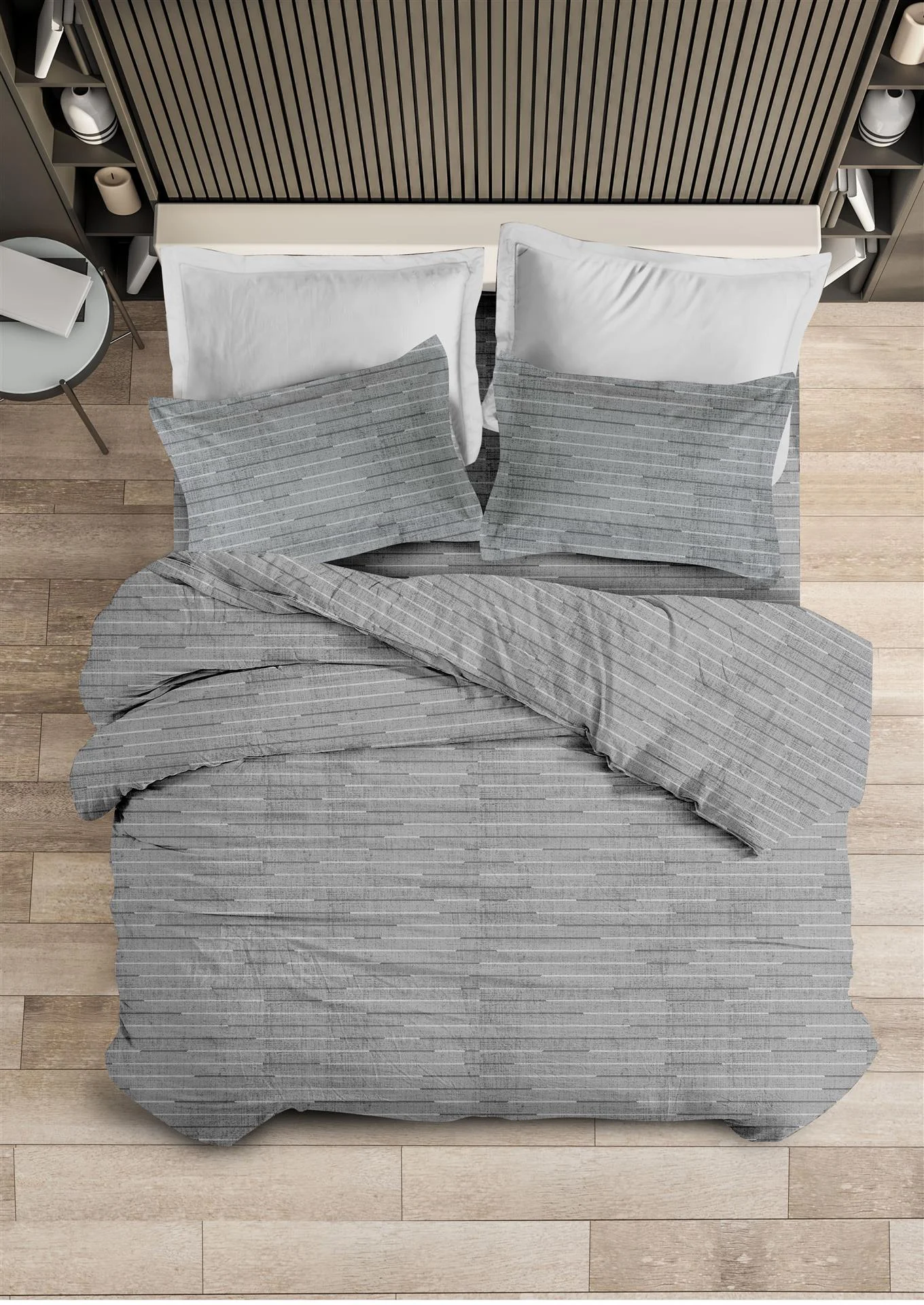 Φωτογραφία προϊόντος: Makis Tselios ΣΕΤ ΣΕΝΤ M FLAT LINES (GREY4) 2*170x260 50x70 FLANEL 100%COTTON