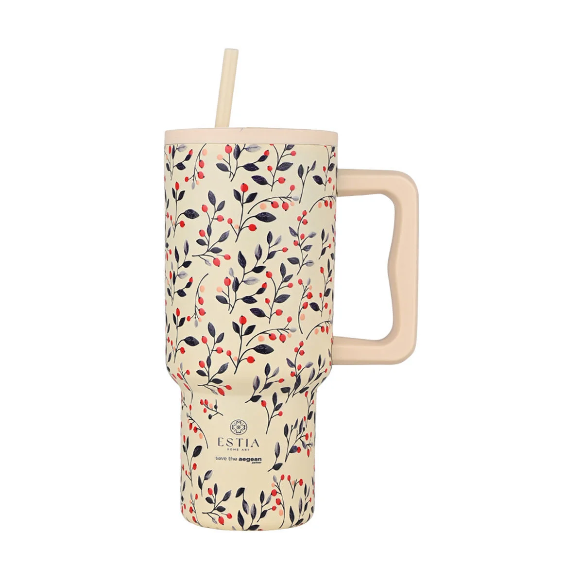 Φωτογραφία προϊόντος: ESTIA ΘΕΡΜΟΣ STRAW TUMBLER XL SAVE THE AEGEAN 900ml BLOOM BEIGE