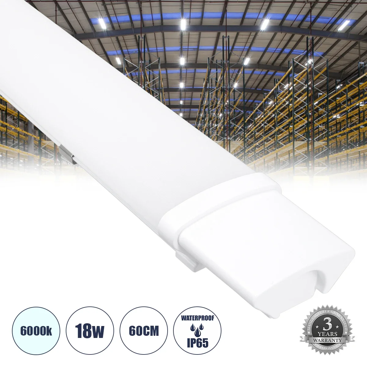 Φωτογραφία προϊόντος: GloboStar® 60161 LED Γραμμικό Βιομηχανικό Φωτιστικό Tri-Proof 60cm 18W 2006lm 120° AC 220-240V Αδιάβροχο IP65 Μ60 x Π6 x Υ4cm Ψυχρό Λευκό 6000K - 3 Χρόνια Εγγύηση