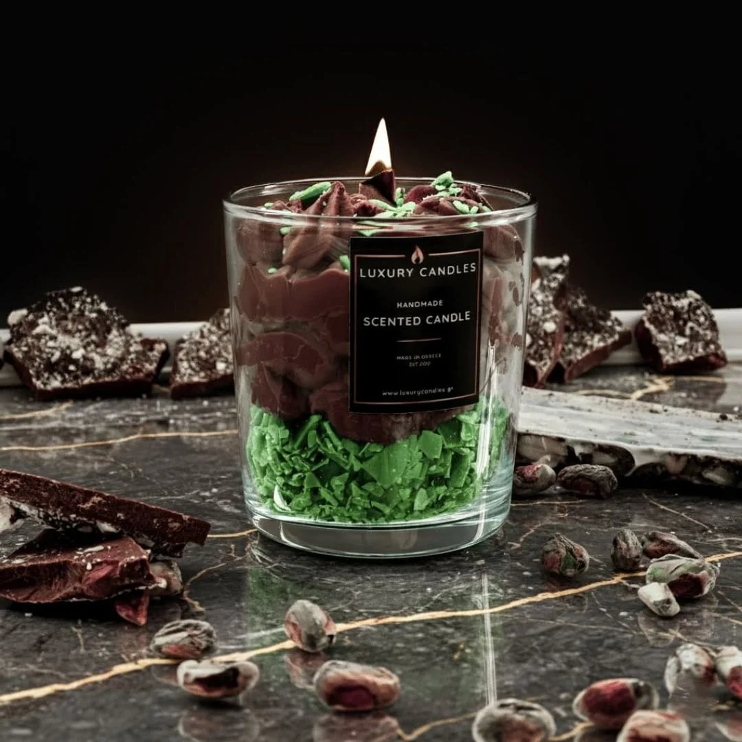 Φωτογραφία προϊόντος: Luxury Candles, Χειροποίητο 040002 Luxury Candles Χειροποίητο διακοσμητικό αρωματικό κερί σόγιας Φυστίκι με σοκολάτα 500gr