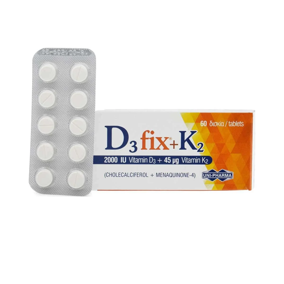 Φωτογραφία προϊόντος: Medipharmacy Uni-Pharma D3 Fix 2000 iu + K2 45 mg 60 δισκία