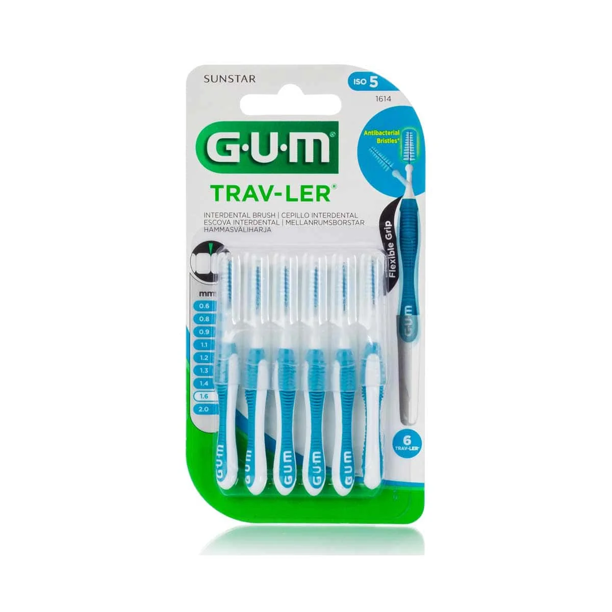 Φωτογραφία προϊόντος: Medipharmacy GUM Trav-ler 1614 Μεσοδόντια Βουρτσάκια 1.6mm Μπλε 6 τμχ