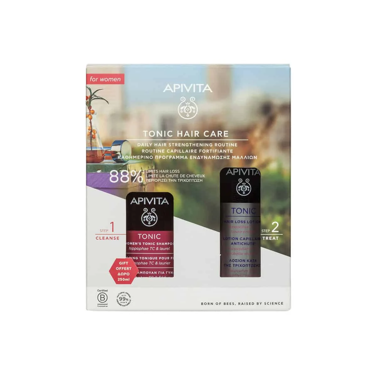 Φωτογραφία προϊόντος: Medipharmacy Apivita Hair Loss Lotion κατά της Τριχόπτωσης με Hippophae Tc & Δάφνη 150 ml & Womens Tonic Σαμπουάν 250 ml