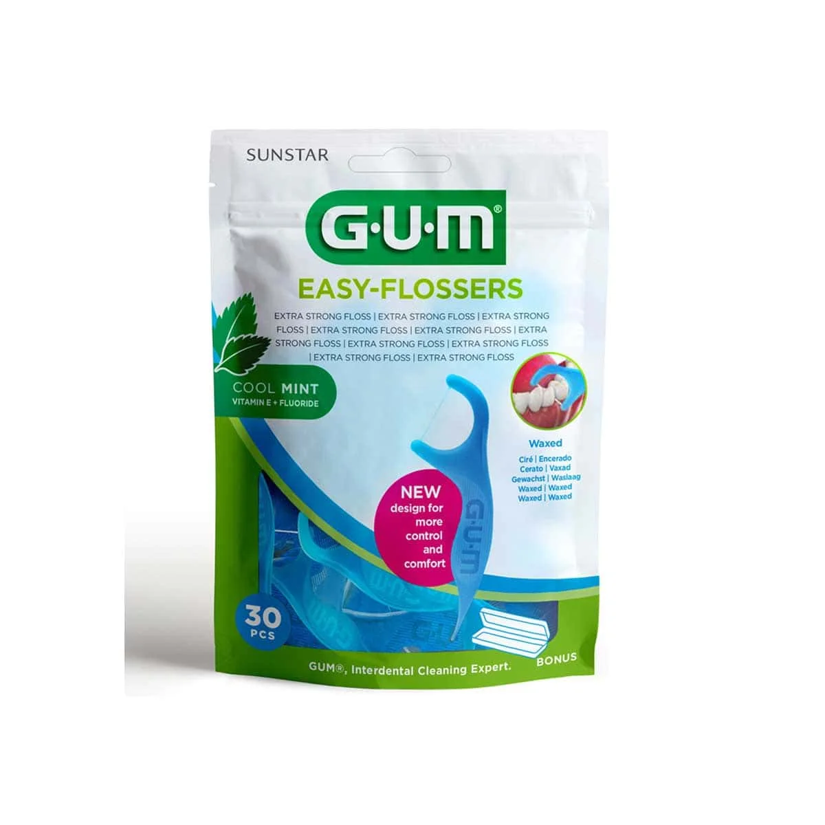 Φωτογραφία προϊόντος: Medipharmacy GUM Easy-Flossers Κερωμένο Οδοντικό Νήμα με Γεύση Μέντα και Λαβή σε Μπλε χρώμα 30 τμχ