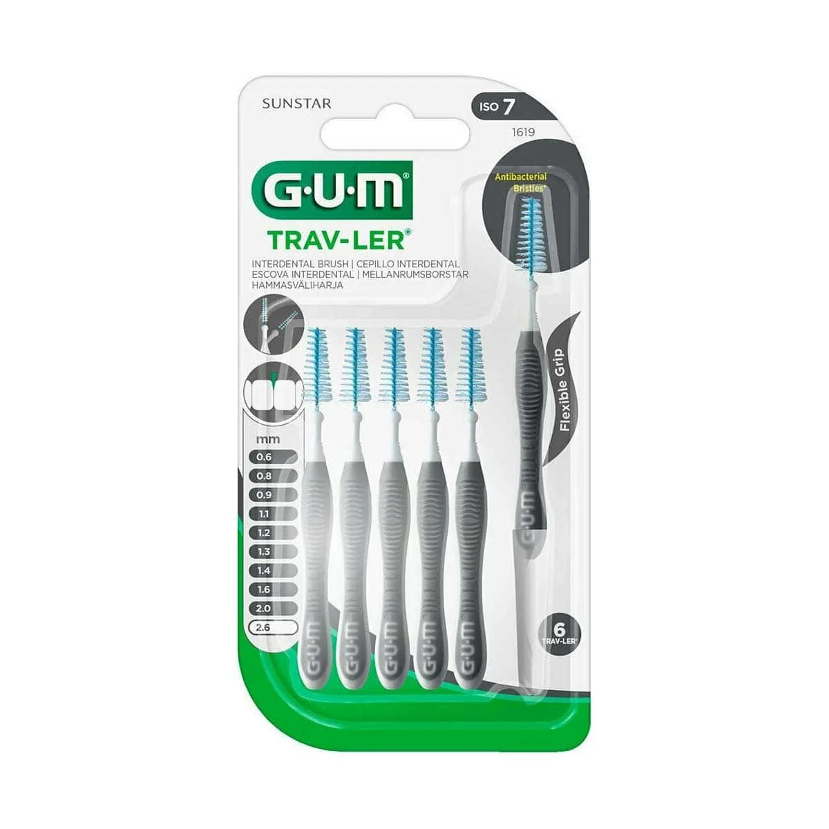 Φωτογραφία προϊόντος: Medipharmacy GUM Trav-ler 1619 Μεσοδόντια Βουρτσάκια 2.6mm Μαύρα 6 τμχ