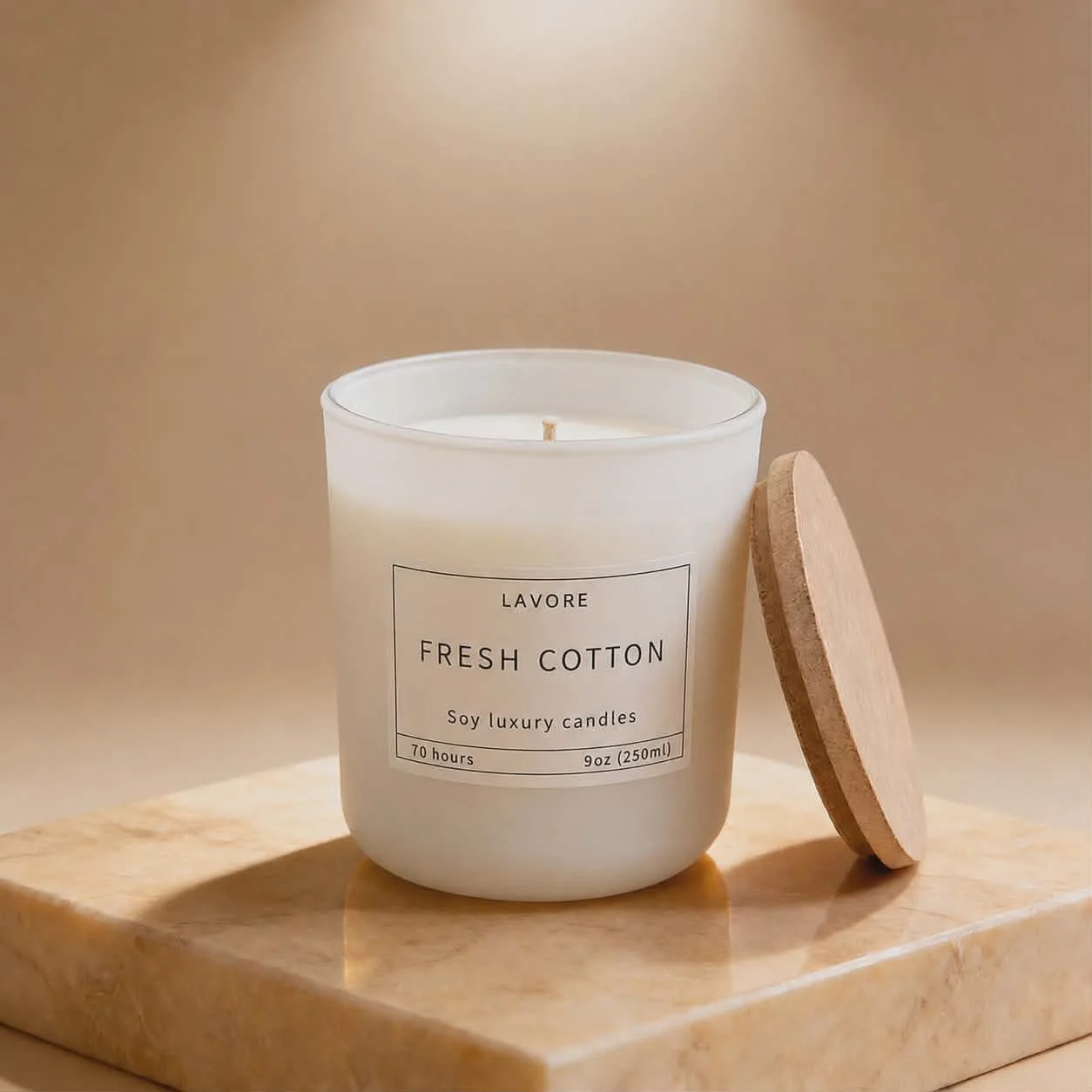 Φωτογραφία προϊόντος: LAVORE Fresh Cotton – Αρωματικό Κερί Σόγιας 250ml