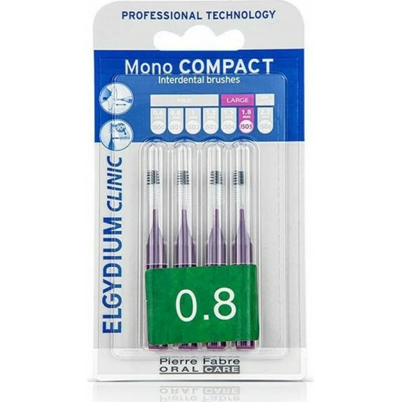 Φωτογραφία προϊόντος: Medipharmacy Elgydium Clinic Mono Compact Μεσοδόντια Βουρτσάκια 0.8 mm Μωβ 4 τμχ
