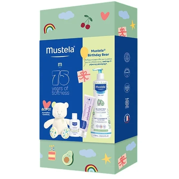 Φωτογραφία προϊόντος: Mustela Birthday Bear Promo Gentle Cleansing Gel Απαλό Αφροντούς για Σώμα & Μαλλιά, 700ml, Vitamin Barrier Cream Κρέμα Αλλαγής Πάνας, 50ml, Liniment Diaper Change Cleanser Καθαριστ