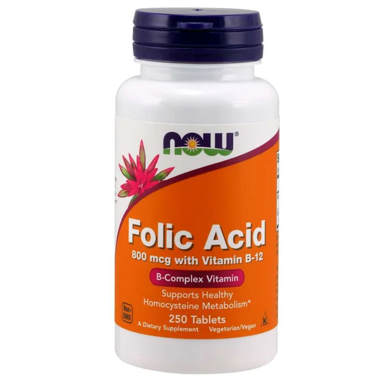 Φωτογραφία προϊόντος: NOW Foods Folic Acid 800mcg + B-12 25mcg Φολικό Οξύ – Now /Βιταμίνες Vegan 250 ταμπλέτες