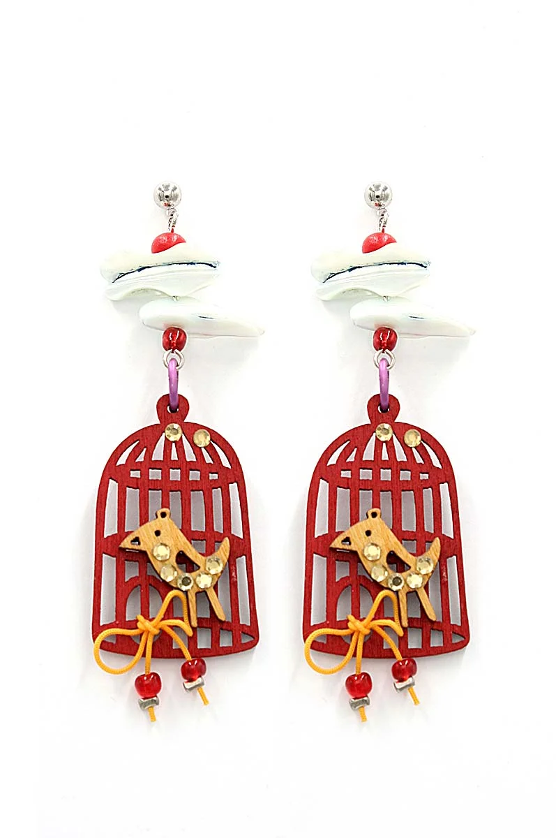 Φωτογραφία προϊόντος: Nikolis Group HANDMADE EARRINGS χειροποίητα σκουλαρίκια επαργυρωμένου ορείχαλκου με κλουβί +amp; πουλάκι