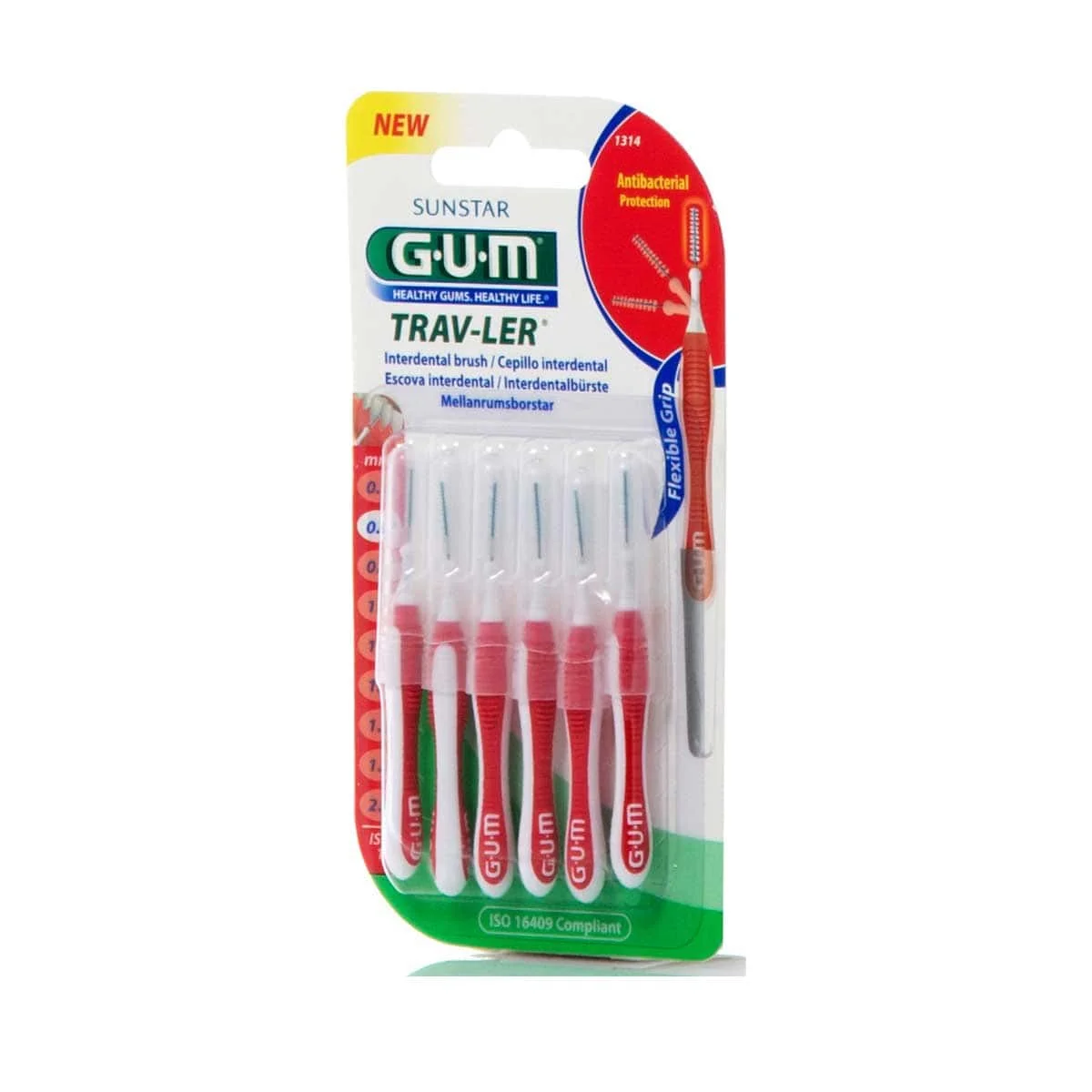 Φωτογραφία προϊόντος: Medipharmacy GUM Trav-ler 1314 Μεσοδόντια Βουρτσάκια 0.8mm Κόκκινα 6 τμχ
