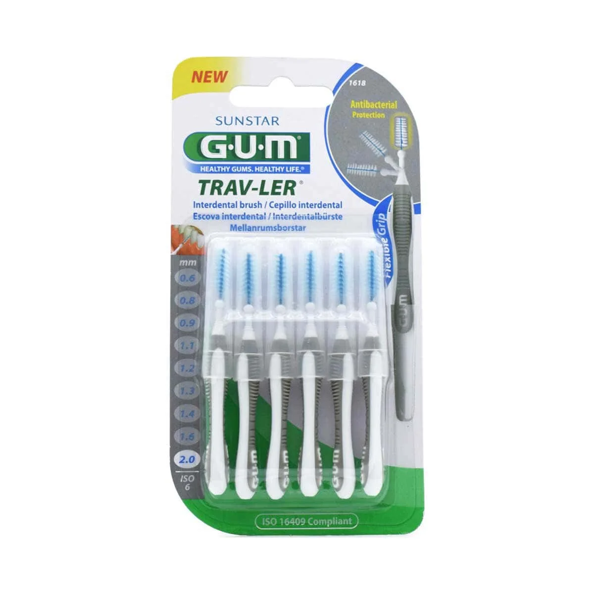 Φωτογραφία προϊόντος: Medipharmacy GUM Trav-ler 1618 Μεσοδόντια Βουρτσάκια 2mm Γκρι 6 τμχ