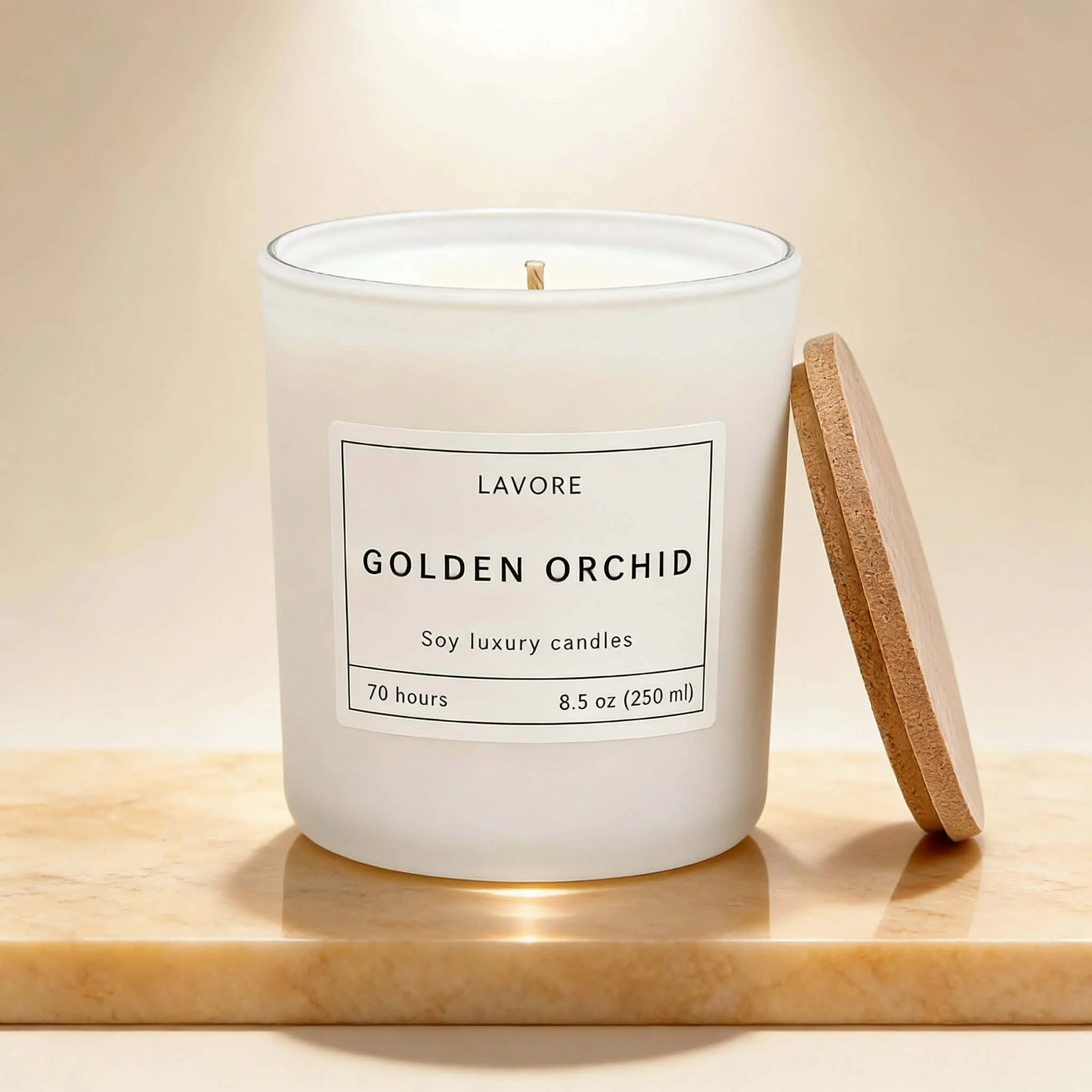 Φωτογραφία προϊόντος: LAVORE Golden Orchid – Αρωματικό Κερί Σόγιας 250ml