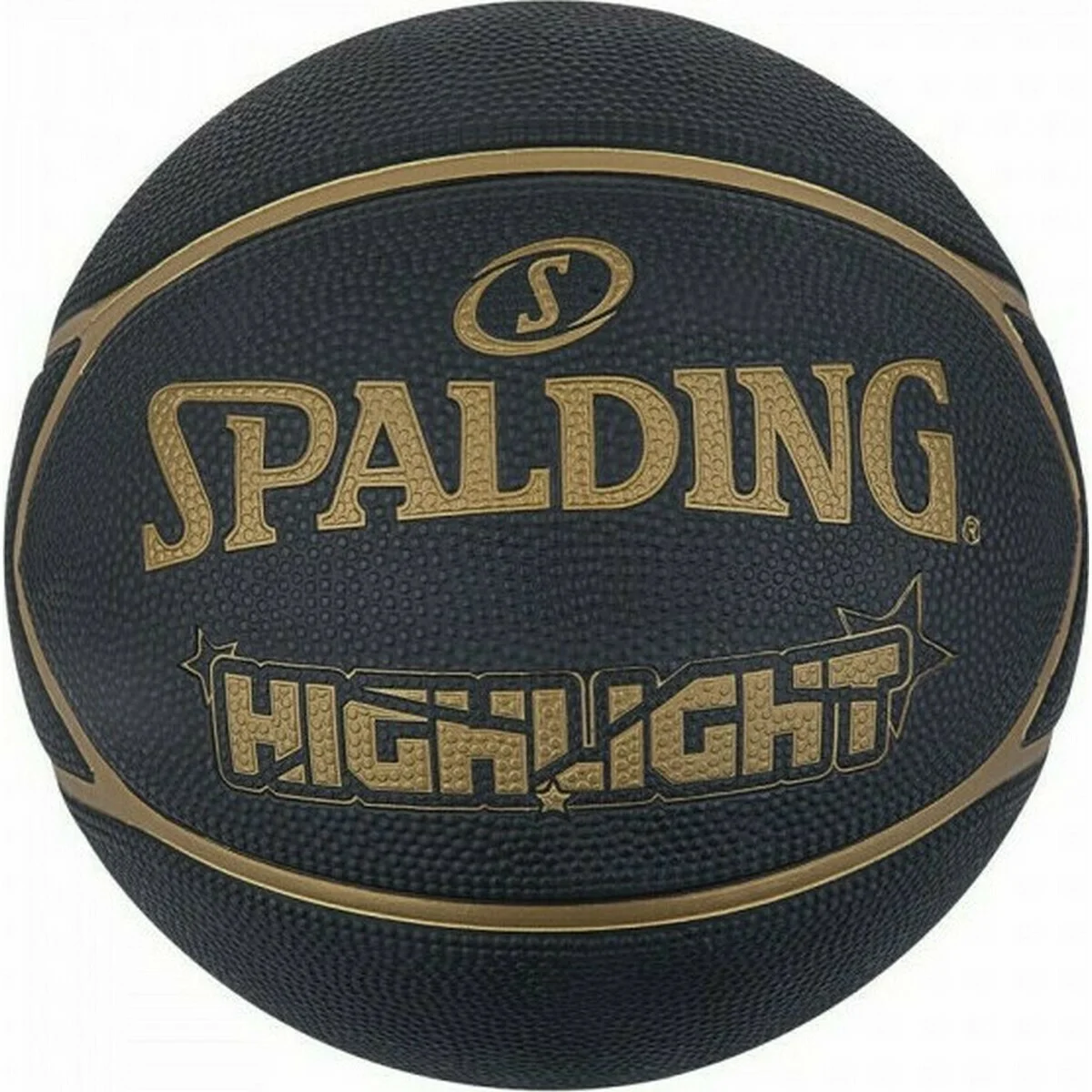 Φωτογραφία προϊόντος: Spalding Μπάλα Μπάσκετ Highlight Black/Gold Size 7 - Rubber Basketball Outdoor ΜΑΥΡΟ