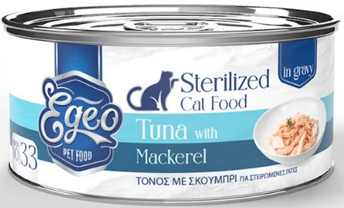 Φωτογραφία προϊόντος: Egeo cat sterilized φιλέτο τόνου με σκουμπρί σε σάλτσα 70gr Egeo pet food (2061301)