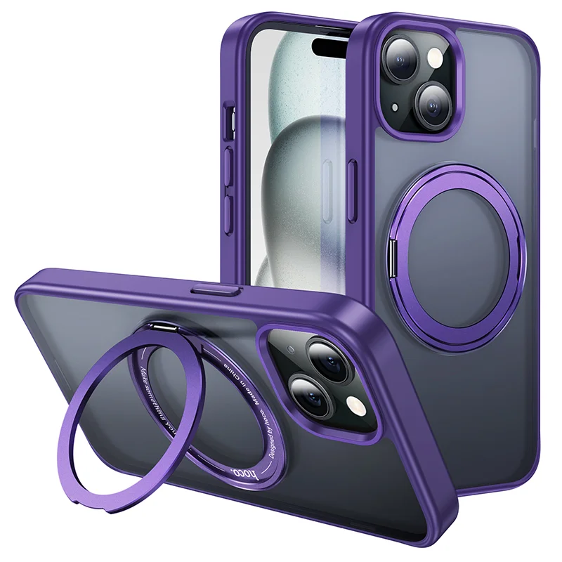 Φωτογραφία προϊόντος: Θήκη Hoco Stand Magnetic Case 2 in 1 Mag-Charge 360° Rotating Ring για Apple iPhone 15 Plus Μωβ