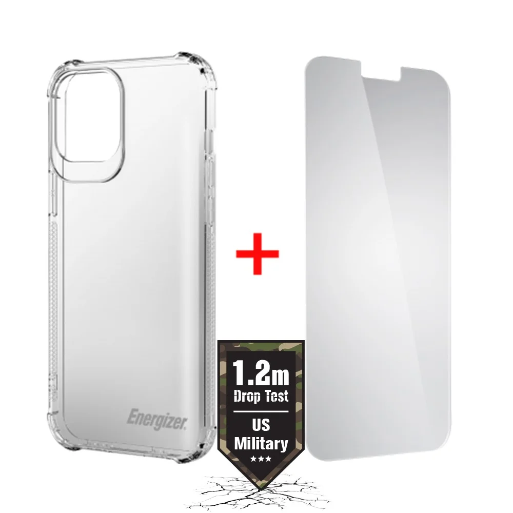 Φωτογραφία προϊόντος: Θήκη Shockproof TPU Πιστοποίηση Drop Test 1.2m Energizer με Τζαμάκι Προστασίας για Apple iPhone 12 / 12 Pro Διάφανη
