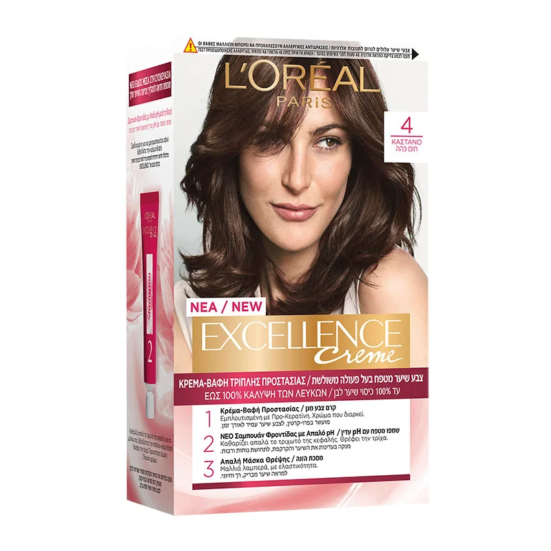 Φωτογραφία προϊόντος: L'OREAL PARIS Excellence Crème Μόνιμη Βαφή Μαλλιών Νο 4 - Καστανό (50ml)