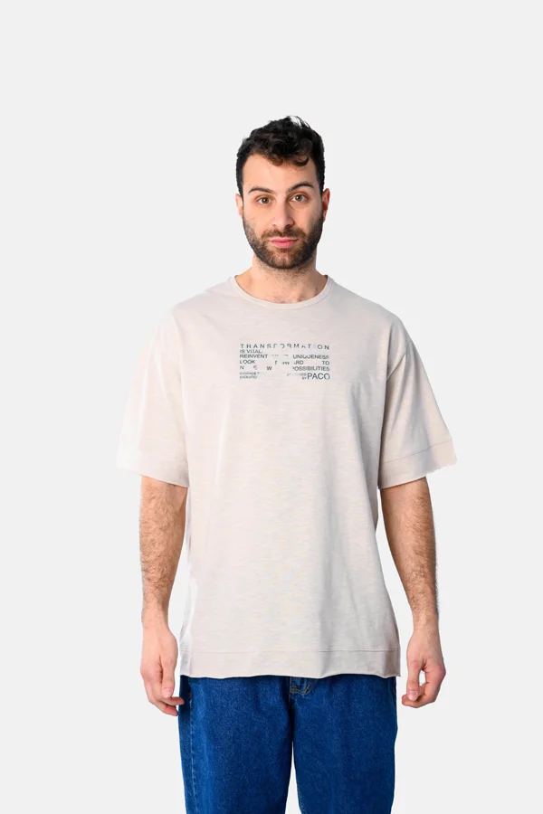 Φωτογραφία προϊόντος: Paco & Co Ανδρικό Oversized με τύπωμα πλάτη T-shirt 2531025-01 Μπεζ