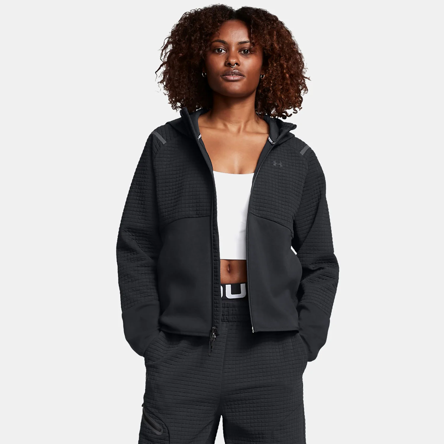 Φωτογραφία προϊόντος: UNDER ARMOUR UNSTOPPABLE FLEECE GRID FULL ZIP HOODIE ΜΑΥΡΟ