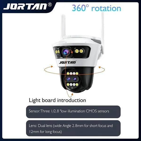Φωτογραφία προϊόντος: OEM Κάμερα JORTAN 9MP Wifi, εξωτερική οθόνη 3 αισθητήρων με υβριδικό ζουμ 8x, διεπαφή Ethernet RJ45, λειτουργία έξυπνου συναγερμού, ανίχνευση κίνησης AI, έγχρωμη νυχτερινή όραση και ήχ