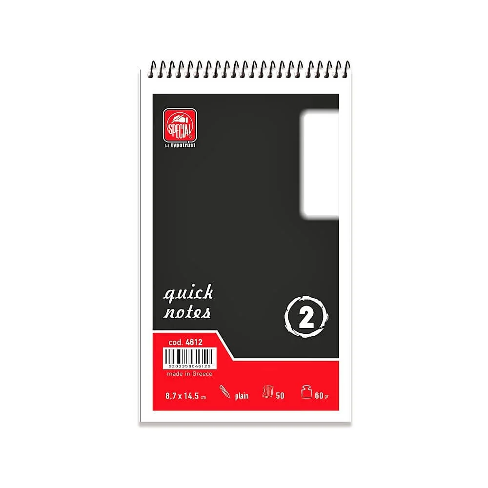 Φωτογραφία προϊόντος: Typotrust Μπλοκ σπιράλ QUICK NOTES 8.7×14.5 Λευκό No2 4612