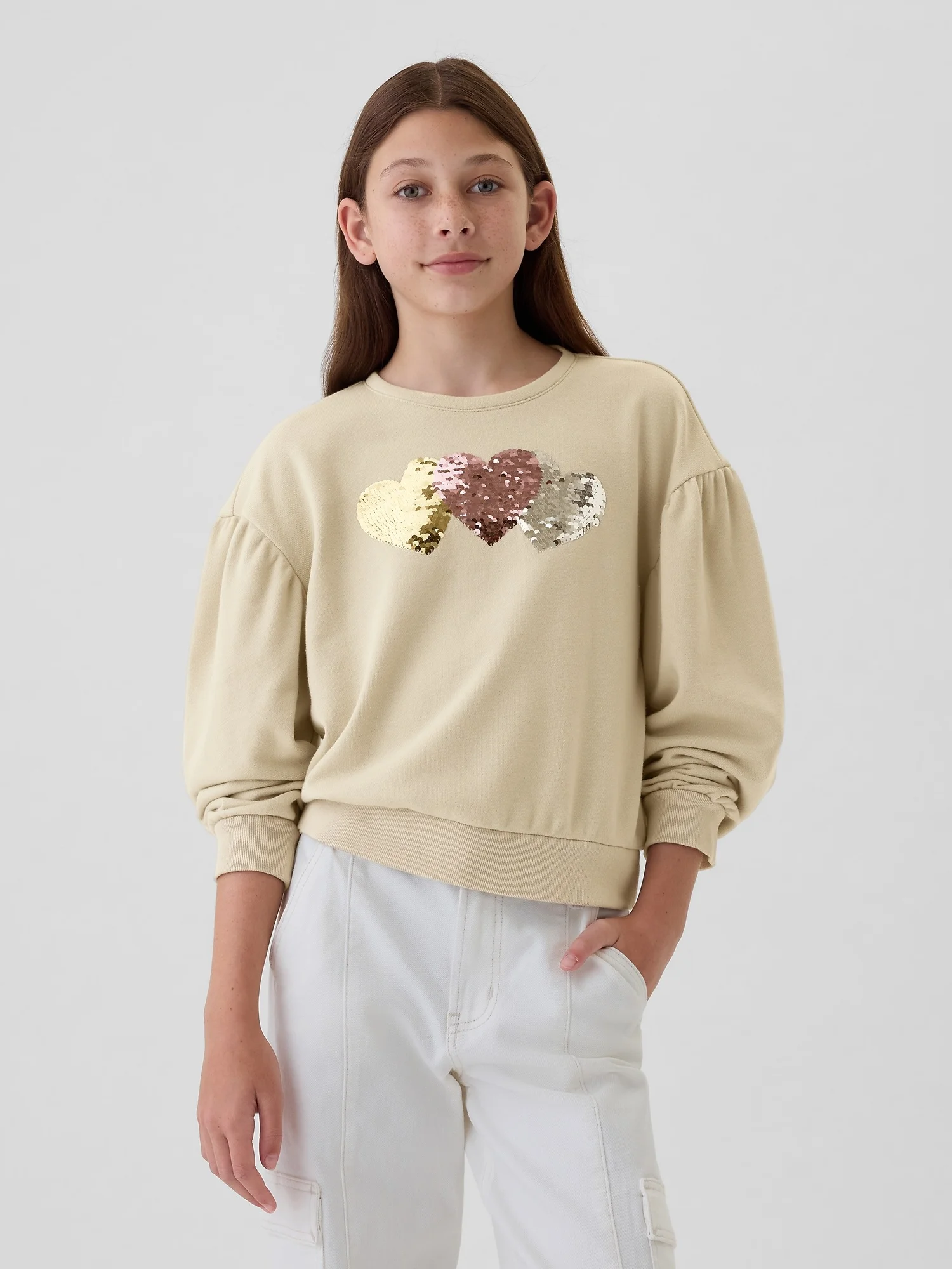 Φωτογραφία προϊόντος: GAP Μπεζ Παιδικό Relaxed Flippy-Sequin Graphic Φούτερ BEDROCK 291