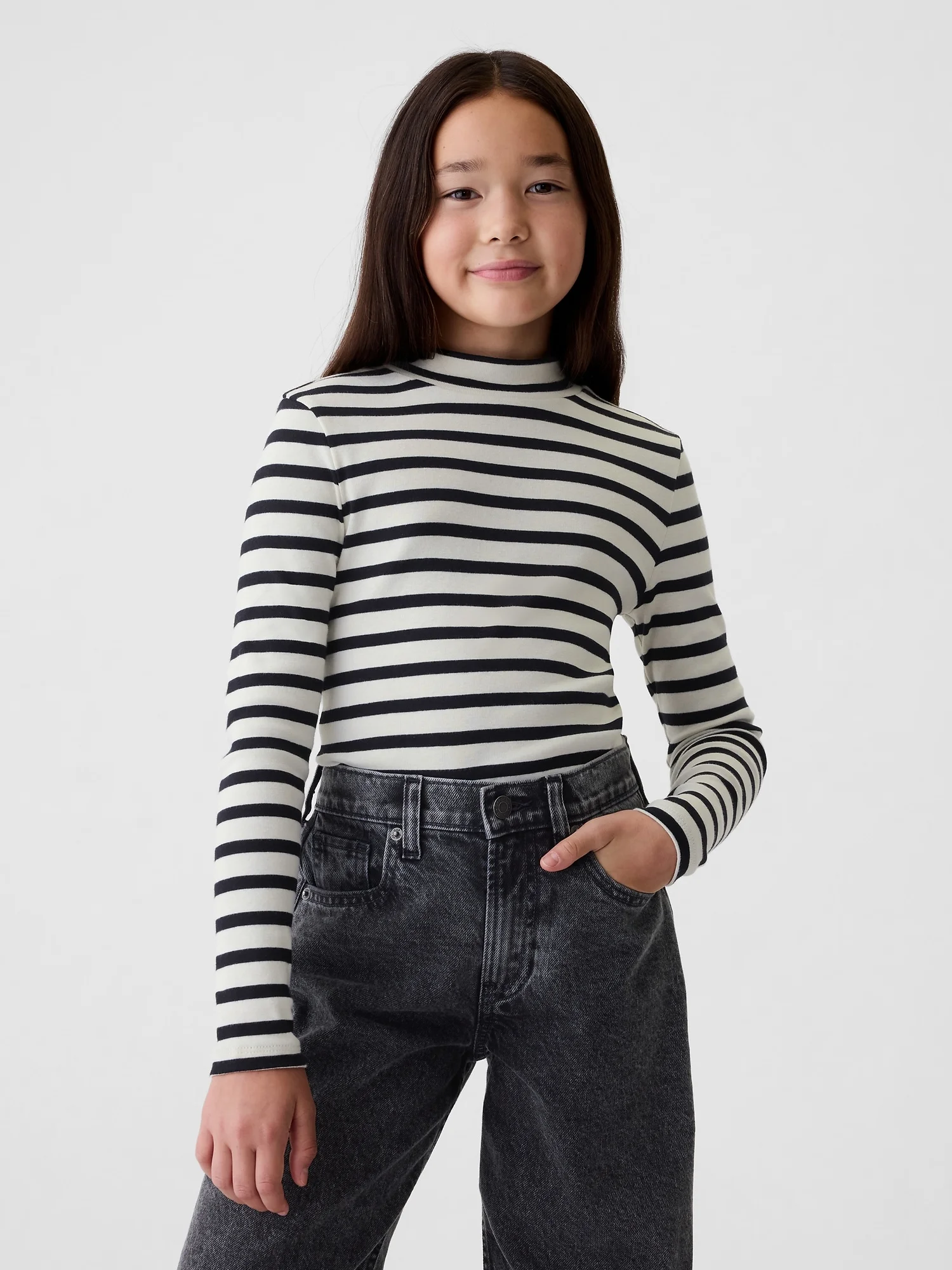 Φωτογραφία προϊόντος: GAP Μπλε Παιδική Rib Mockneck Μπλούζα navy white stripe