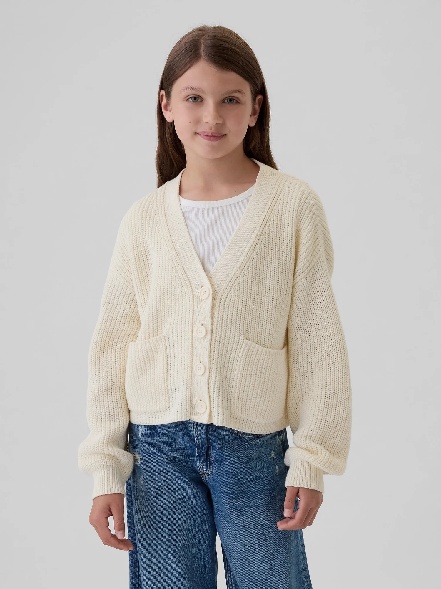 Φωτογραφία προϊόντος: GAP Μπεζ Παιδική Shaker-Stitch Cropped Πλεκτή Ζακέτα ivory frost