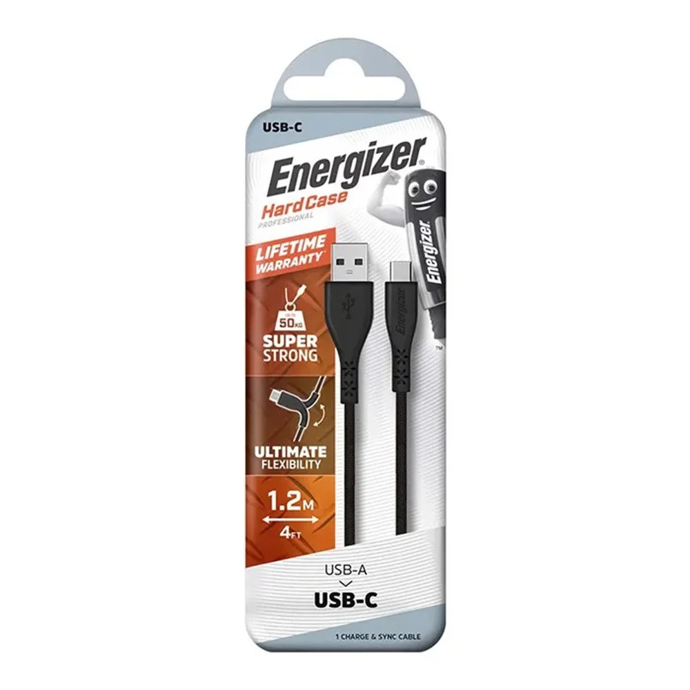 Φωτογραφία προϊόντος: Καλώδιο σύνδεσης Energizer Lifetime Warranty USB-A σε USB-C 2.0A Μαύρο 1.2m
