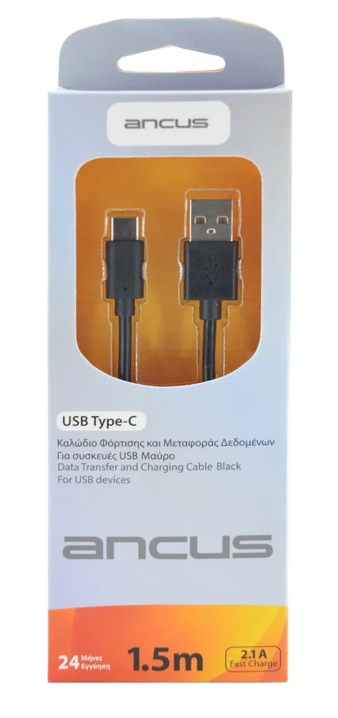 Φωτογραφία προϊόντος: Καλώδιο σύνδεσης Ancus USB-C 2,1Α Μαύρο 1.5m